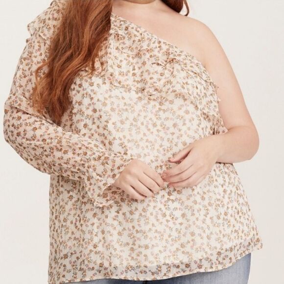Torrid Chiffon Floral One Shoulder Ruffle Blouse - Picture 6 of 6